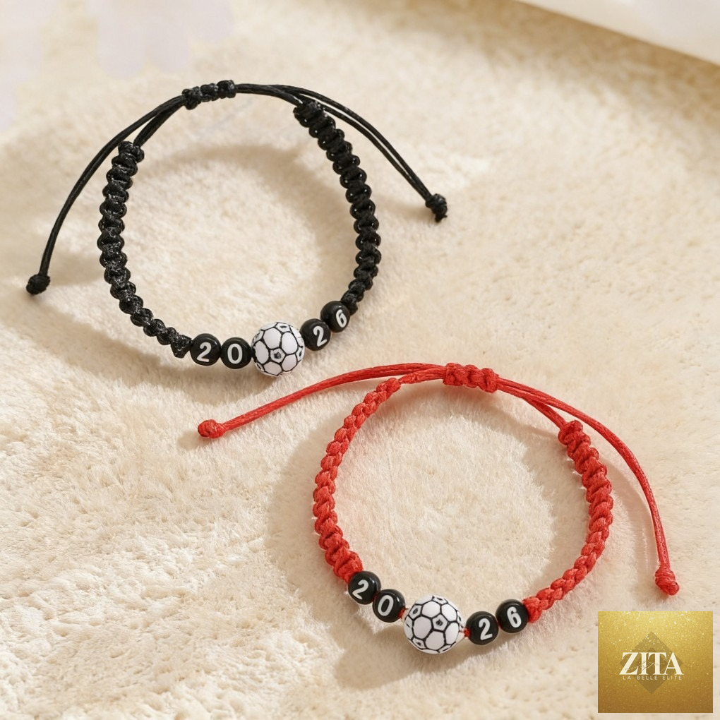 USA-Mexico-Canada World Cup football bracelet by Zita La Belle Elite featuring colorful beads and a football charm.