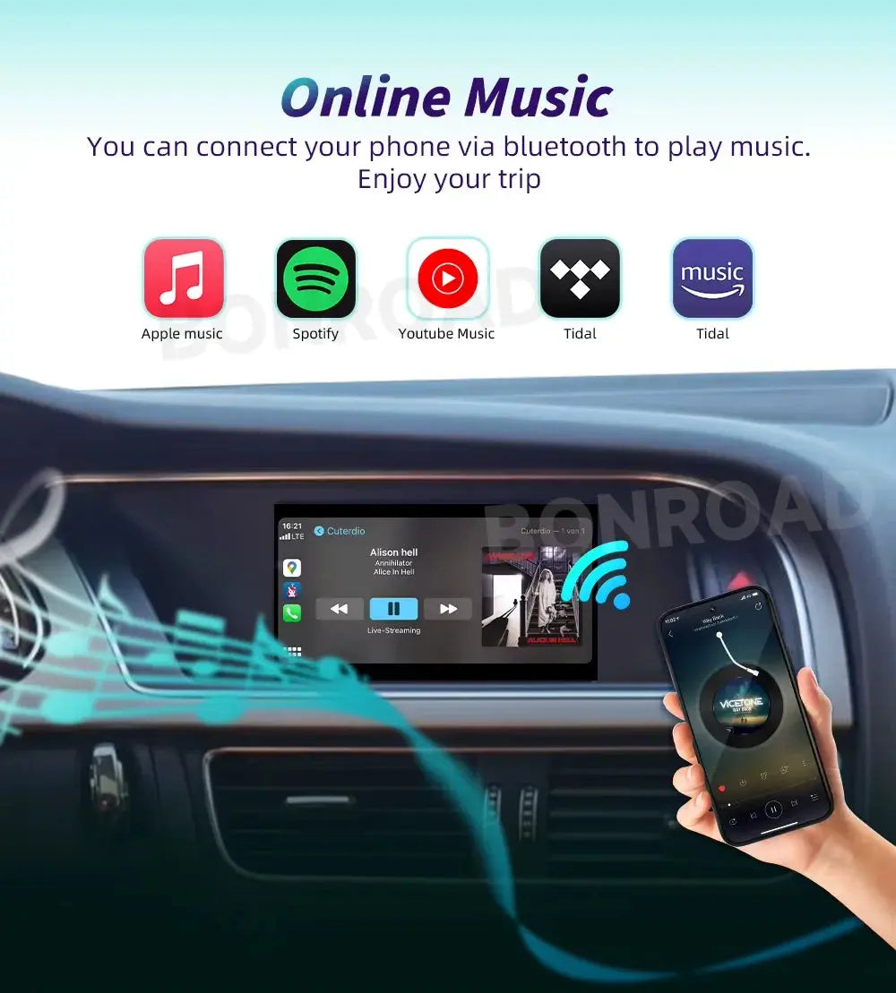 BONROAD Wireless CarPlay Android Auto Interface Adapter for Audi A4 B8 A5 Q5 2009-2015 with AirPlay Mirror Link Bluetooth ZITA LA BELLE ÉLITE