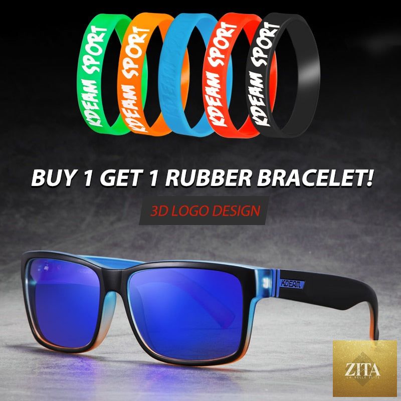 FitiqueFit polarized men's sport sunglasses with colorful shockingly vibrant frames, designed for active outdoor wear.