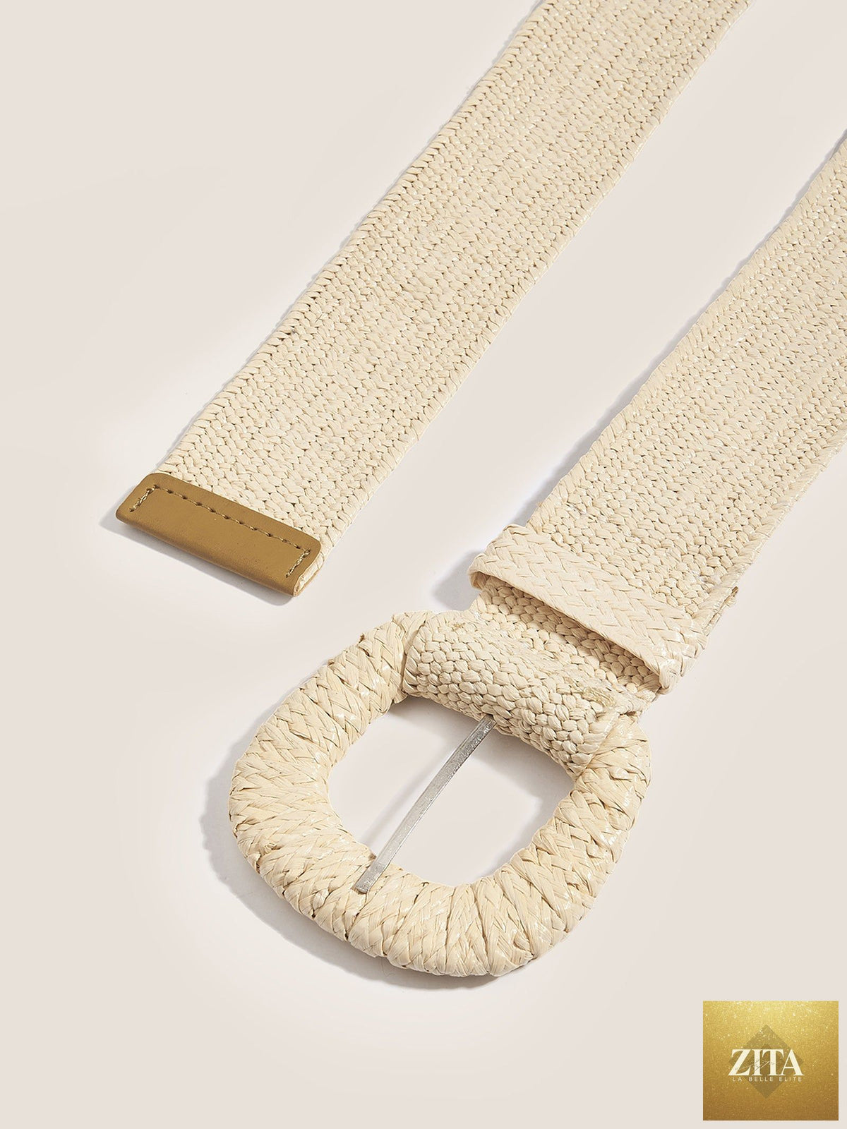 Natural Woven Straw Belt With Square Buckle