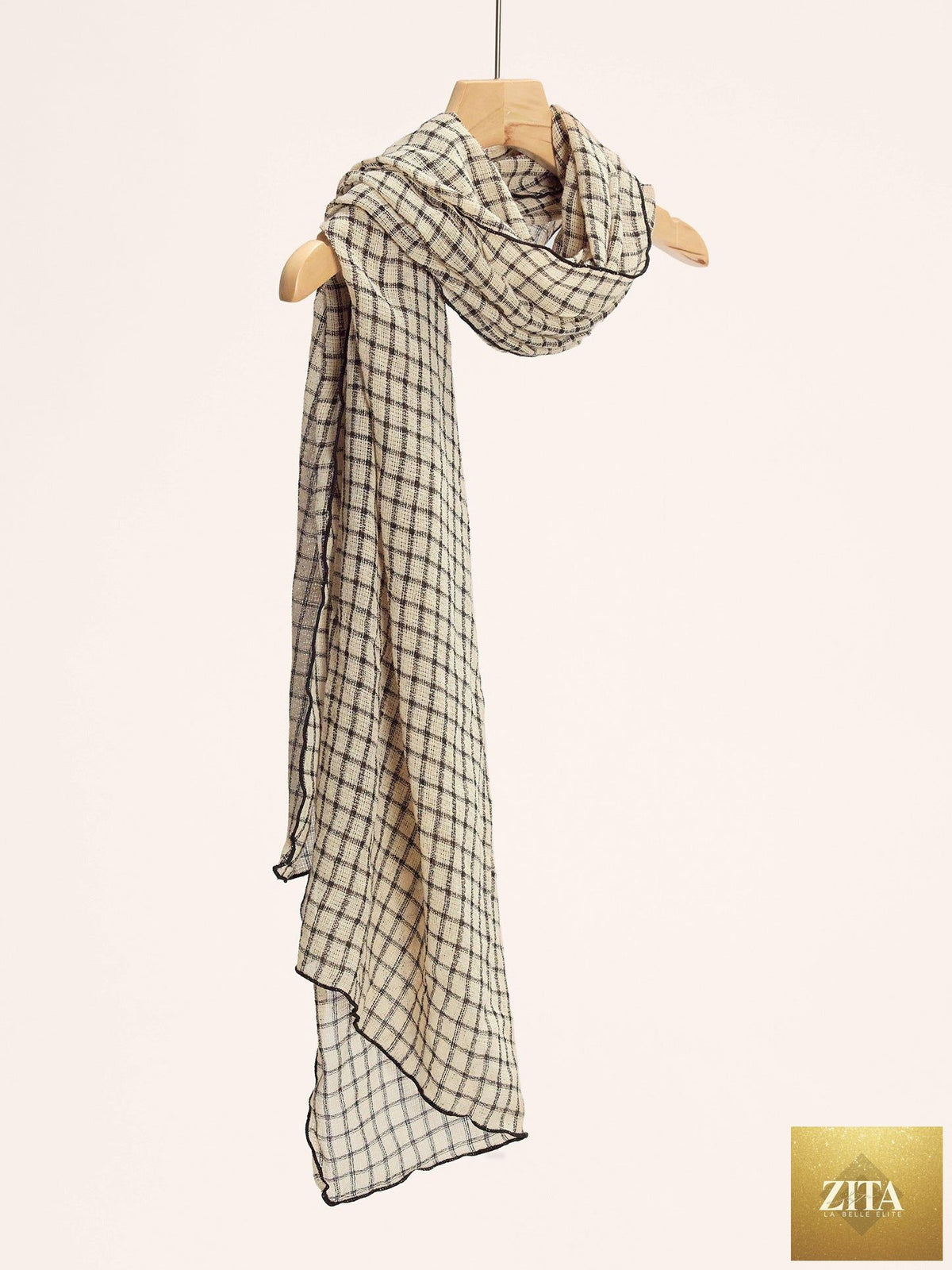 Linen Windowpane Check Scarf