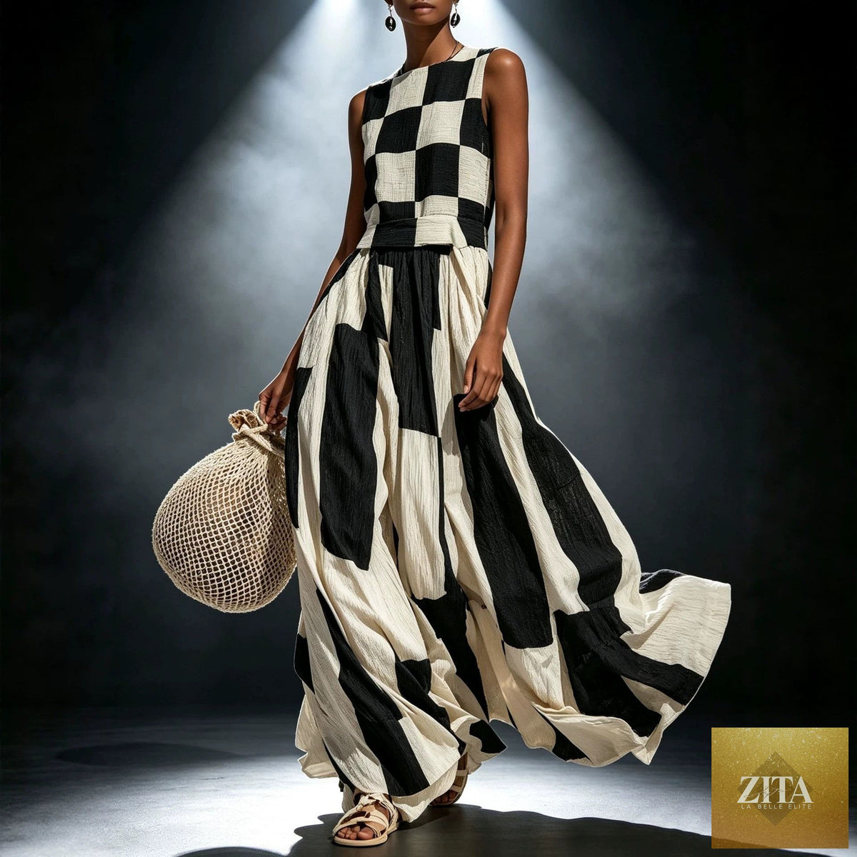 Round neck sleeveless loose maxi dress by FitiqueFit, flowing fabric with a relaxed fit, perfect for casual or summer wear.