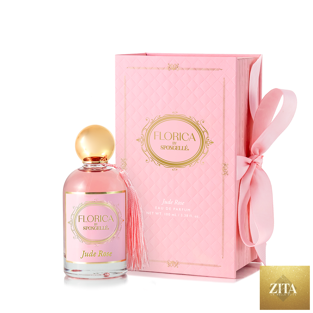 Spongellé Jude Rose Eau de Parfum body fragrance bottle with floral rose design and elegant packaging.