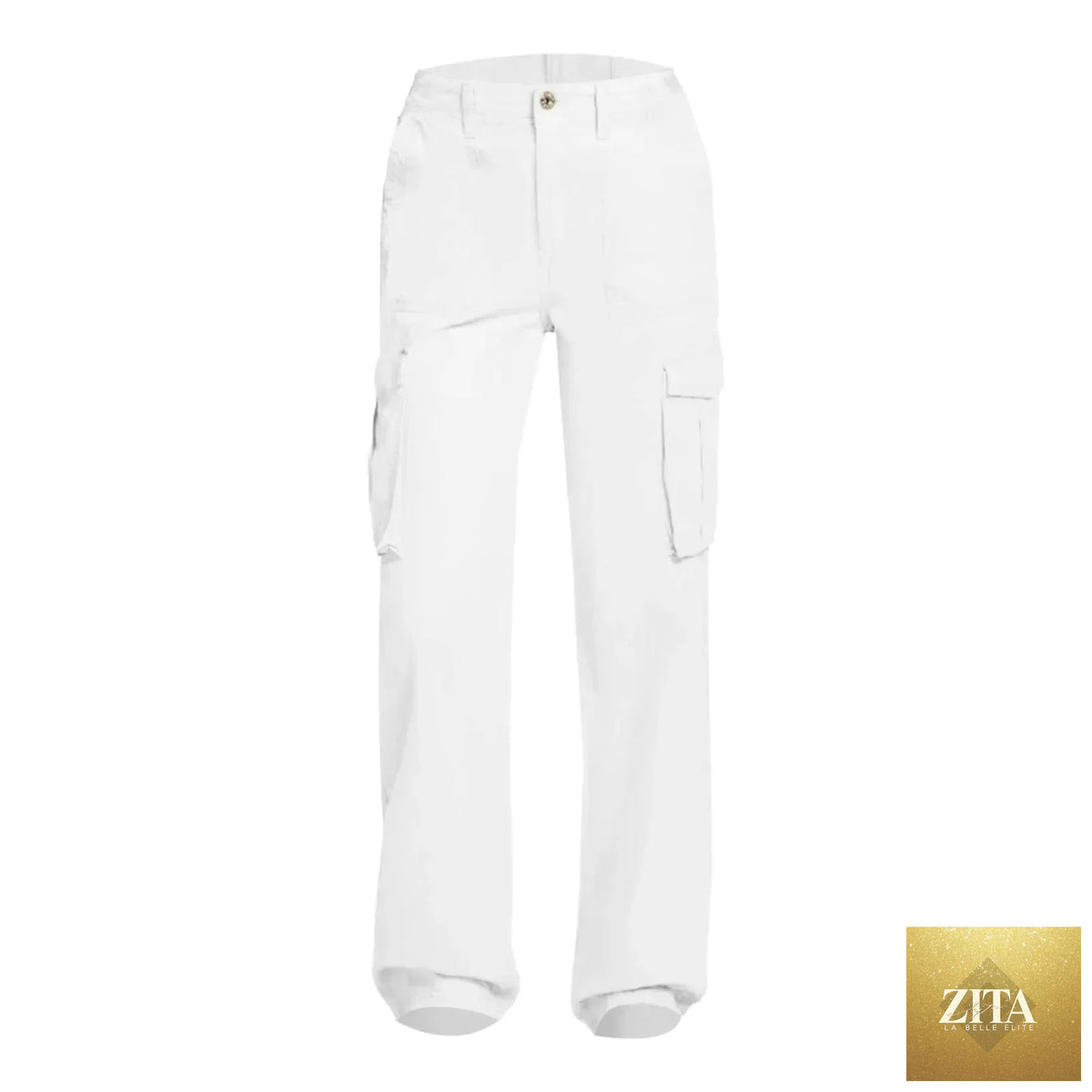 Women's adjustable cargo pants with straight fit, wide leg, high waist, and pockets, featuring a retro street style by SHOMICOBOUTIQUE.