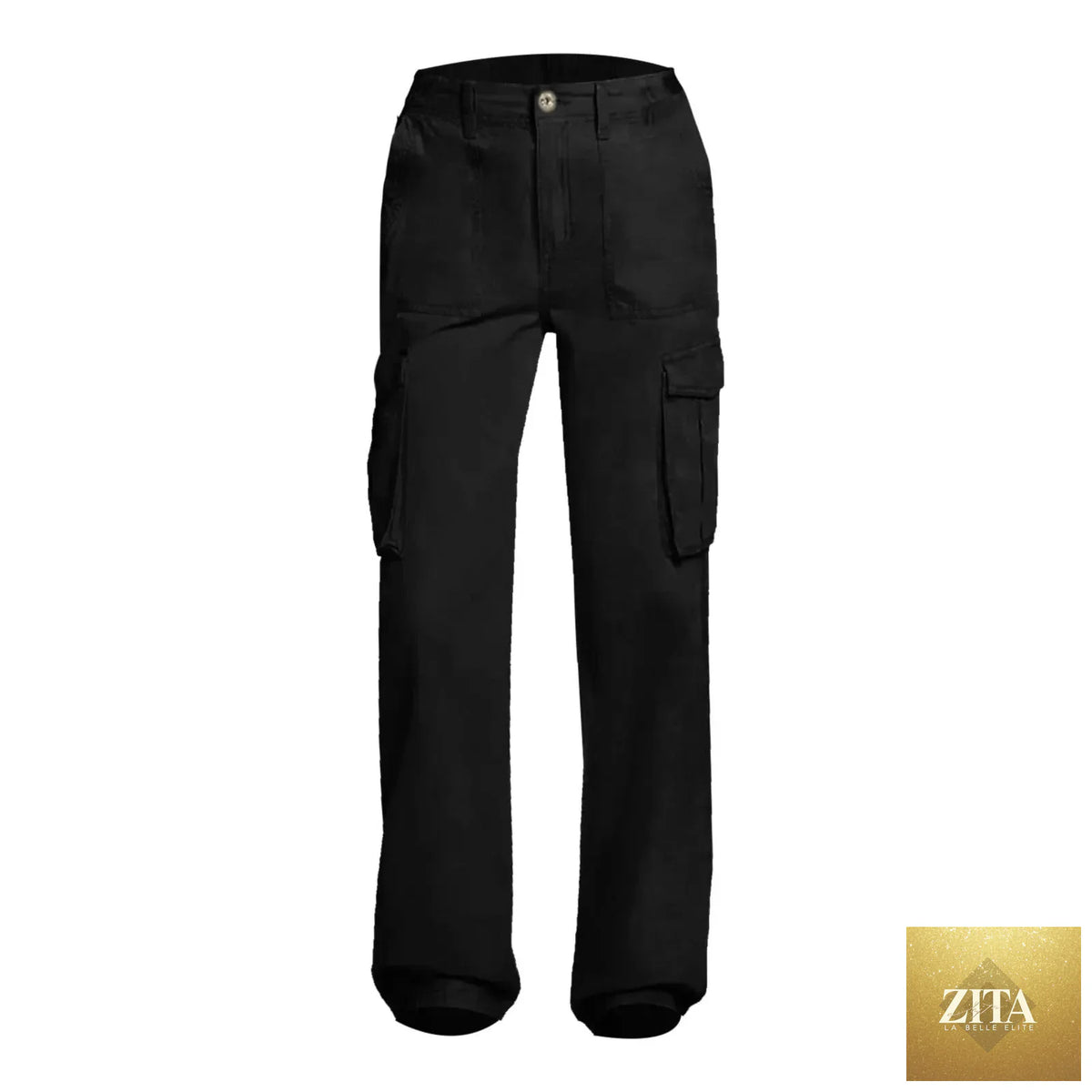 Women's adjustable cargo pants by SHOMICOBOUTIQUE with straight fit, wide leg, high waist, and pocket details in street style.