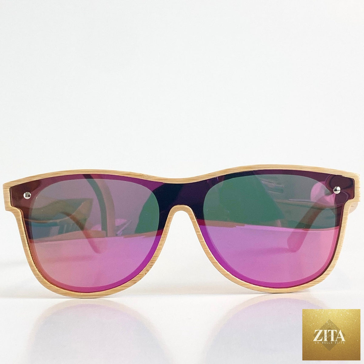 Eastern Outer Alejandra bamboo sunglasses with sleek rectangular frames and natural bamboo arms, stylish and eco-friendly eyewear.