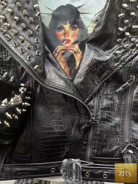 Women's black leather jacket by Zita La Belle Elite, stylish fitted leather outerwear with classic design and smooth leather finish.