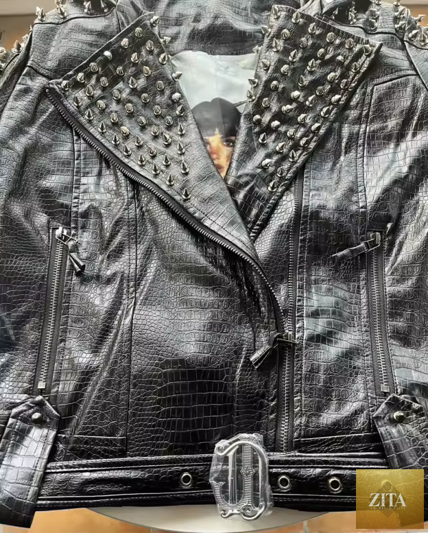 Women's leather jacket by Zita La Belle Elite, classic black leather with stylish collar and zip details.