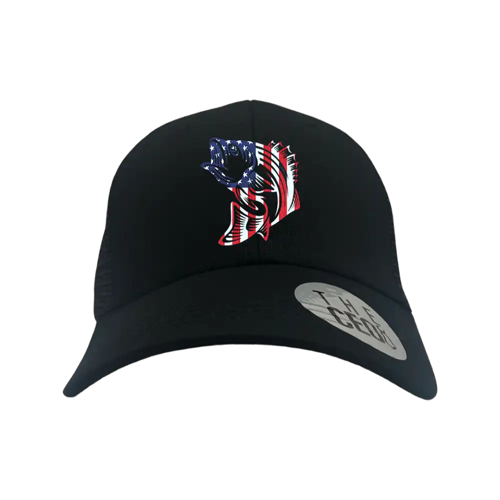 American Flag Fish Embroidered Trucker Hat