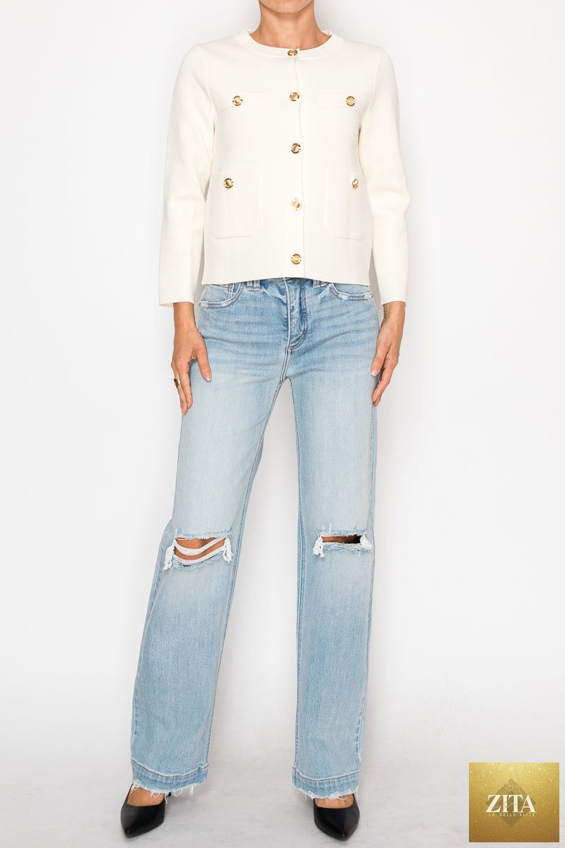 Artemis Vintage high-rise relaxed straight-leg jeans with tummy control, dark wash denim, and classic five-pocket design.