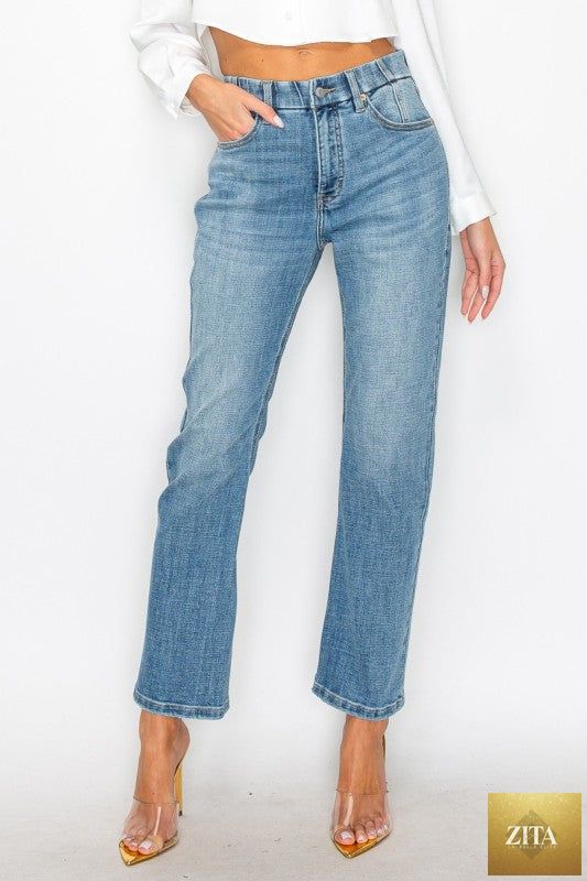 Plus tummy control high-rise straight jeans by Artemis Vintage, with a classic denim look and a comfortable fit.