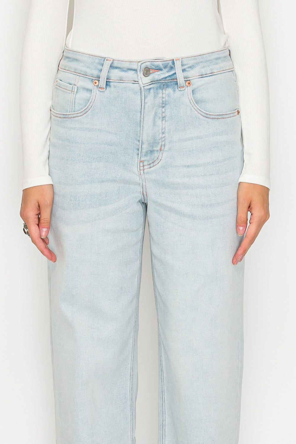 TUMMY CONTROL HIGH RISE MODAL FABRIC PINK THREAD STRAIGHT JEANS