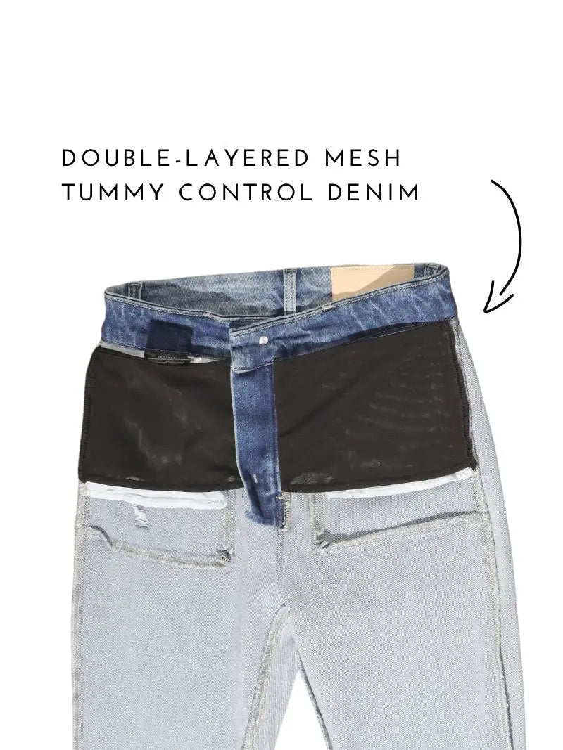 Mesh Tummy Control High Rise Straight w/ Single Cuff Jeans