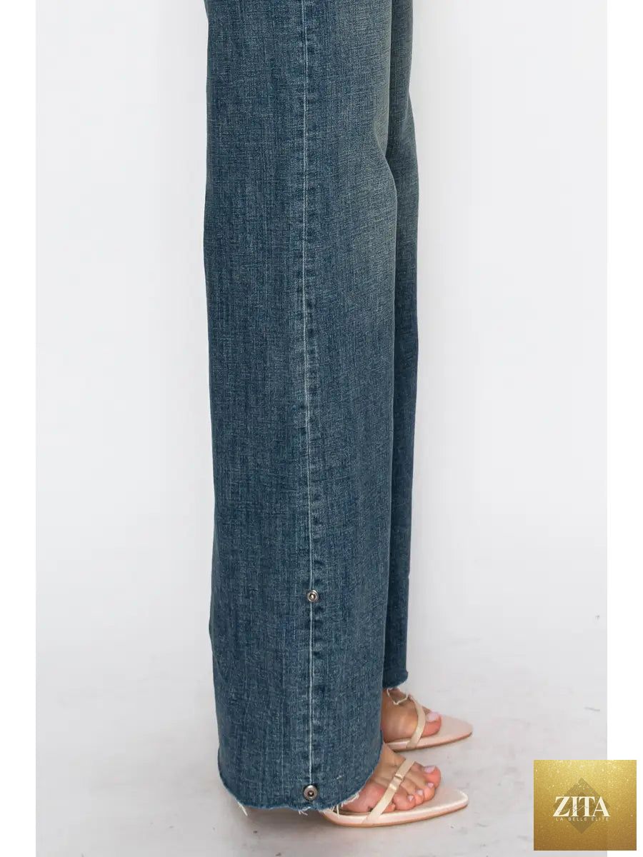 Artemis Vintage Elise high-rise cuffed wide-leg jeans with tummy control, featuring a classic denim wash and relaxed fit.