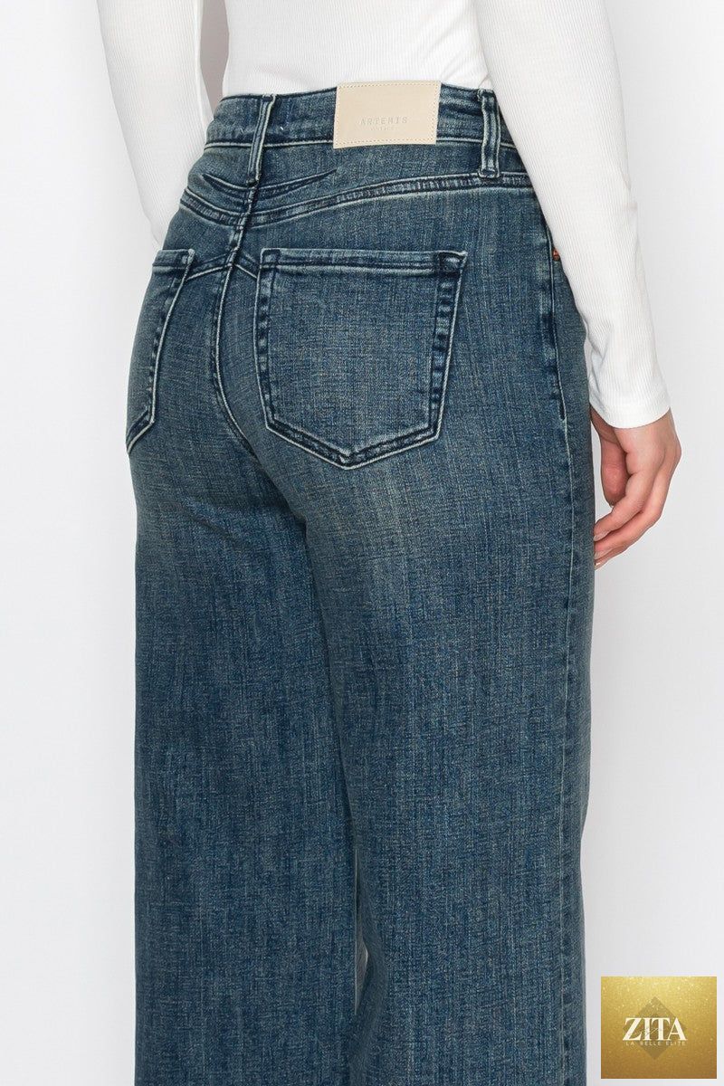 Artemis Vintage Elise high-rise cuffed wide-leg jeans with tummy control, in classic denim with a relaxed fit and cuffed hem.