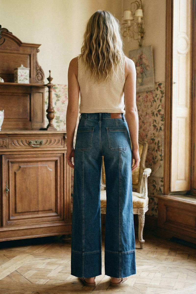 Aurora Tummy Control Eco Friendly Fabric Slim Palazzo Jeans (Dark Wash)