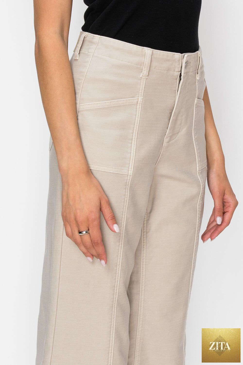 High rise slim crop palazzo jeans by Artemis Vintage shown in a stylish denim design with a high waist and wide-leg fit.