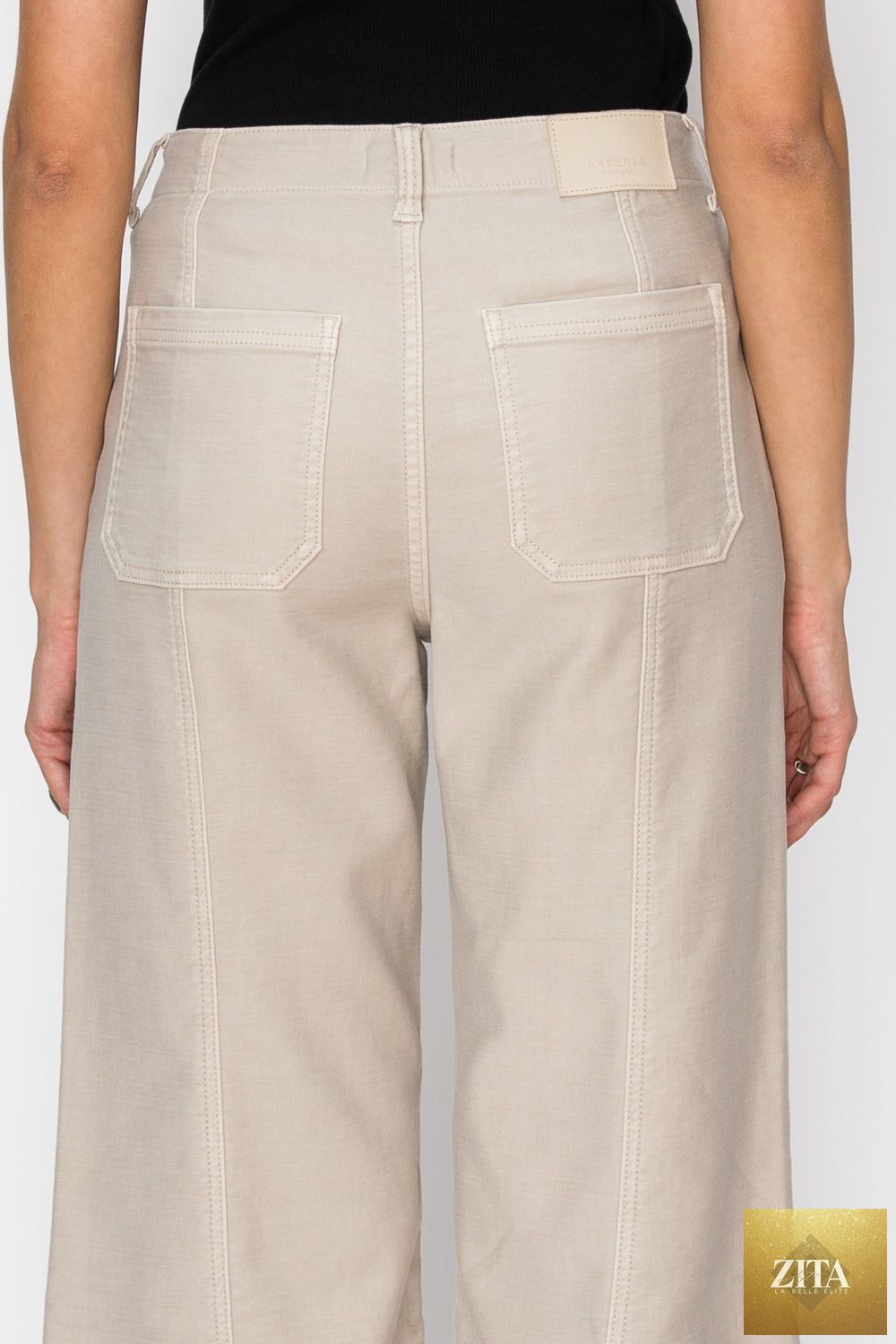 High rise slim crop palazzo jeans by Artemis Vintage, featuring a fitted waist and wide-leg design in denim fabric.
