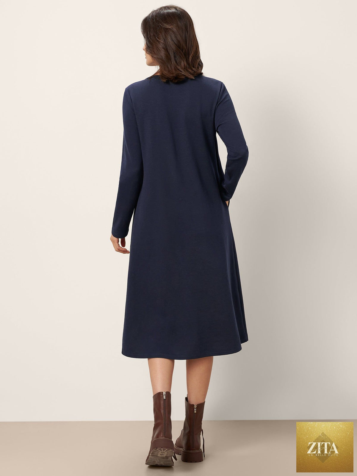 Asymmetric Pleated Waist Midi Dress ALYSSA