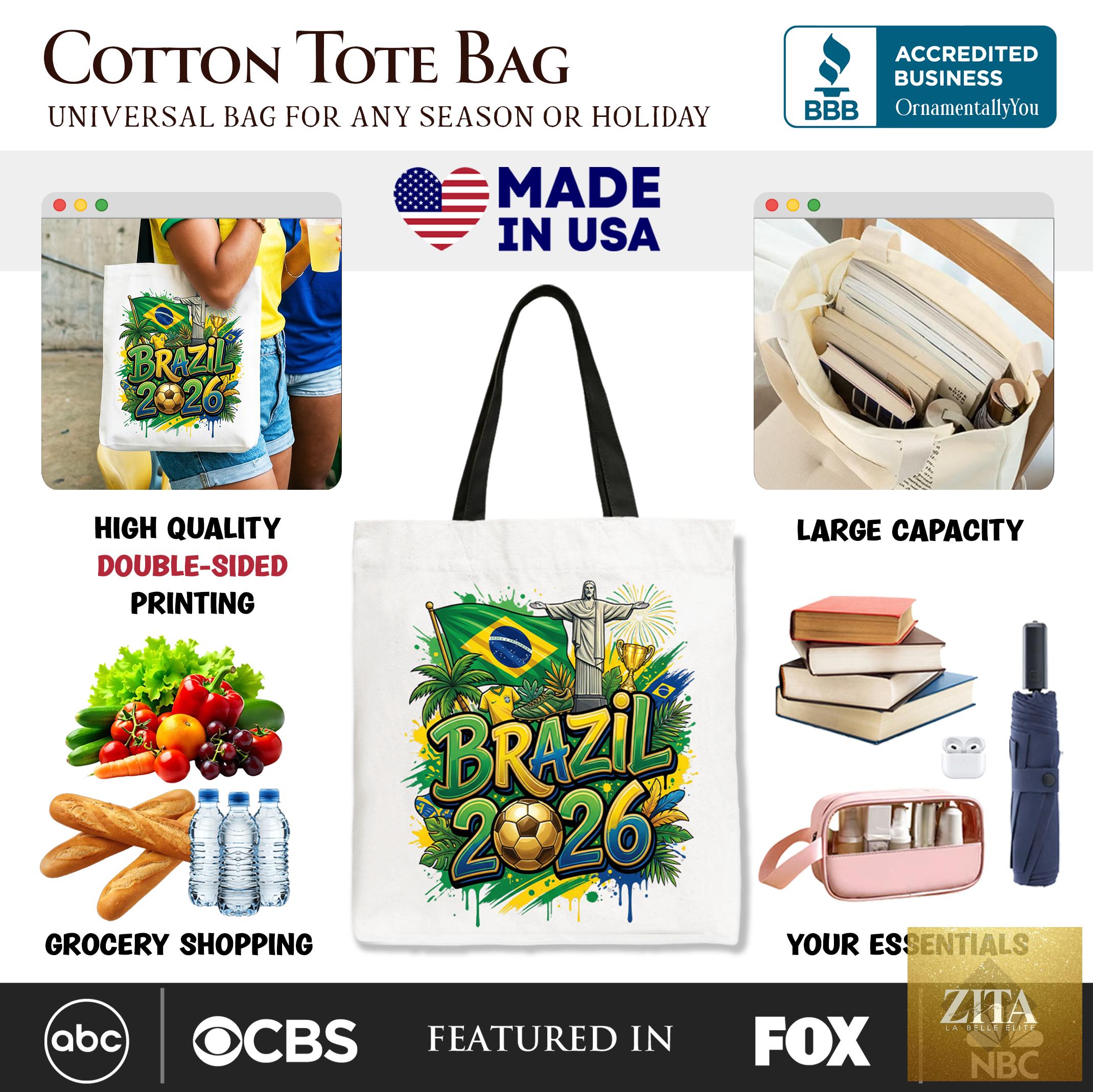 Brazil 2026 Soccer Cup tote bag by OrnamentallyYou featuring a global championship design, perfect for fans and football gift shoppers.