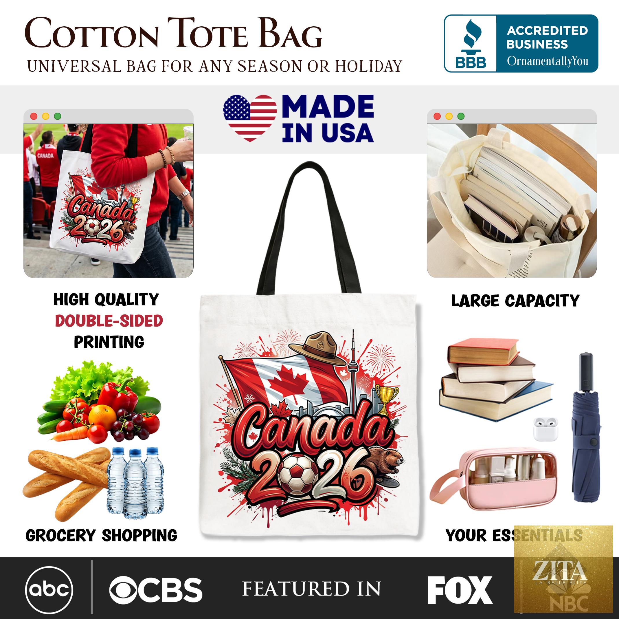 Canada 2026 Soccer Cup tote bag by OrnamentallyYou featuring a global championship design, perfect for football fans and shoppers.