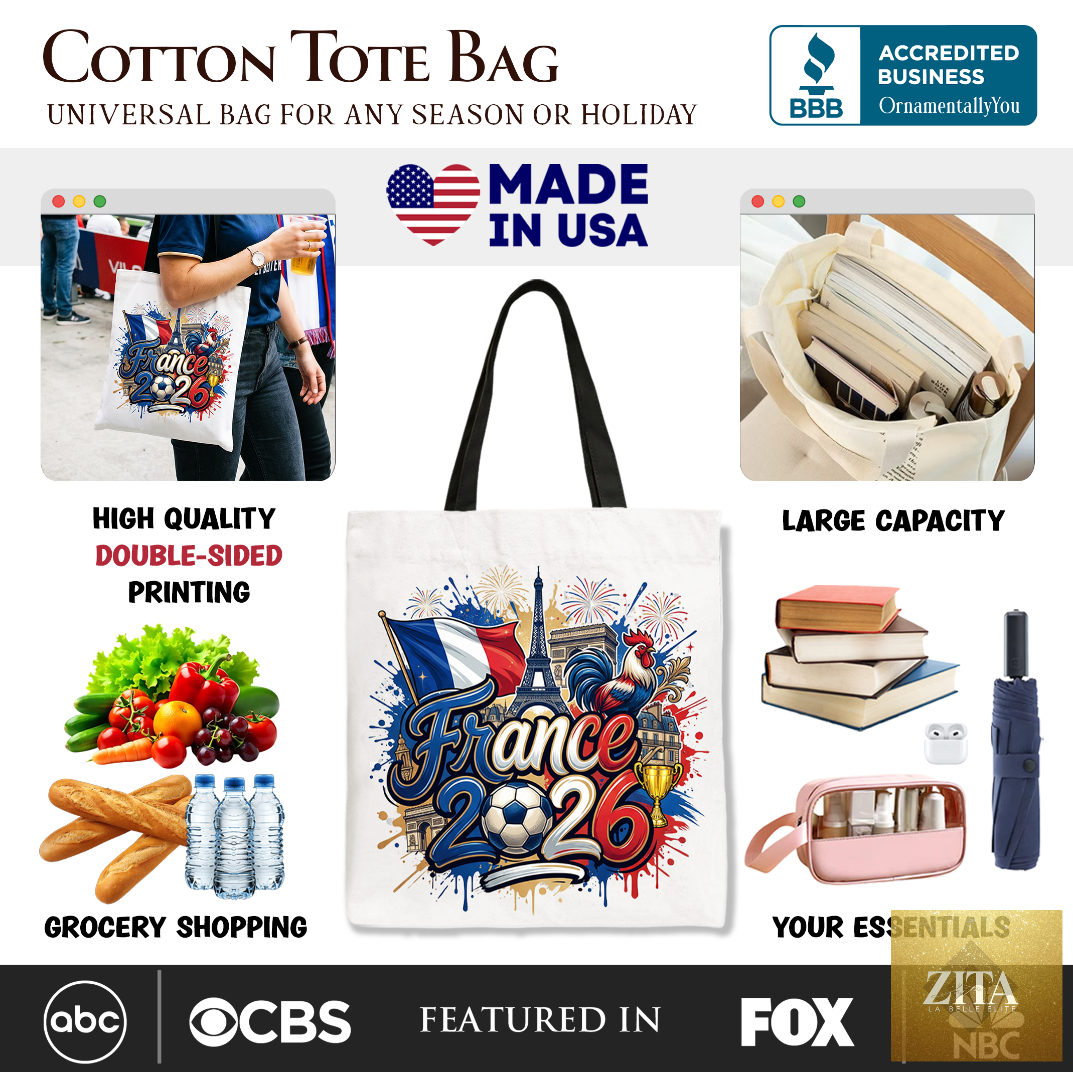 France 2026 Soccer Cup tote bag by OrnamentallyYou featuring a global championship design, perfect for football fans and shoppers.