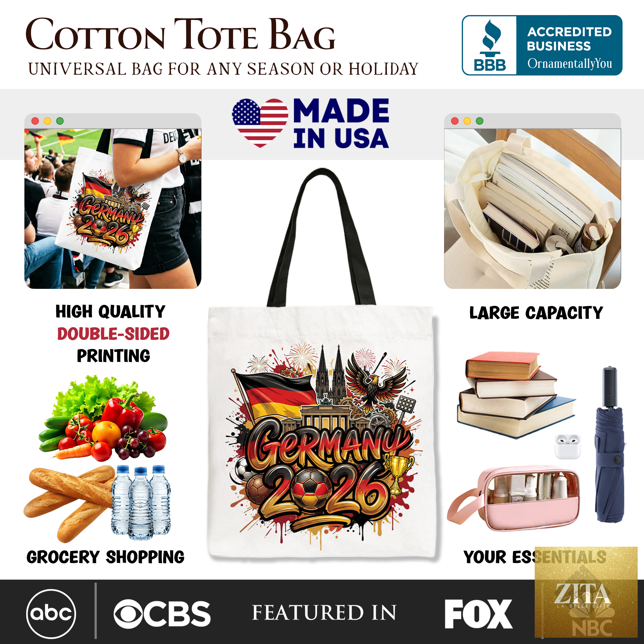 Germany 2026 Soccer Cup tote bag by OrnamentallyYou with football-themed design, perfect for fans and sports events.