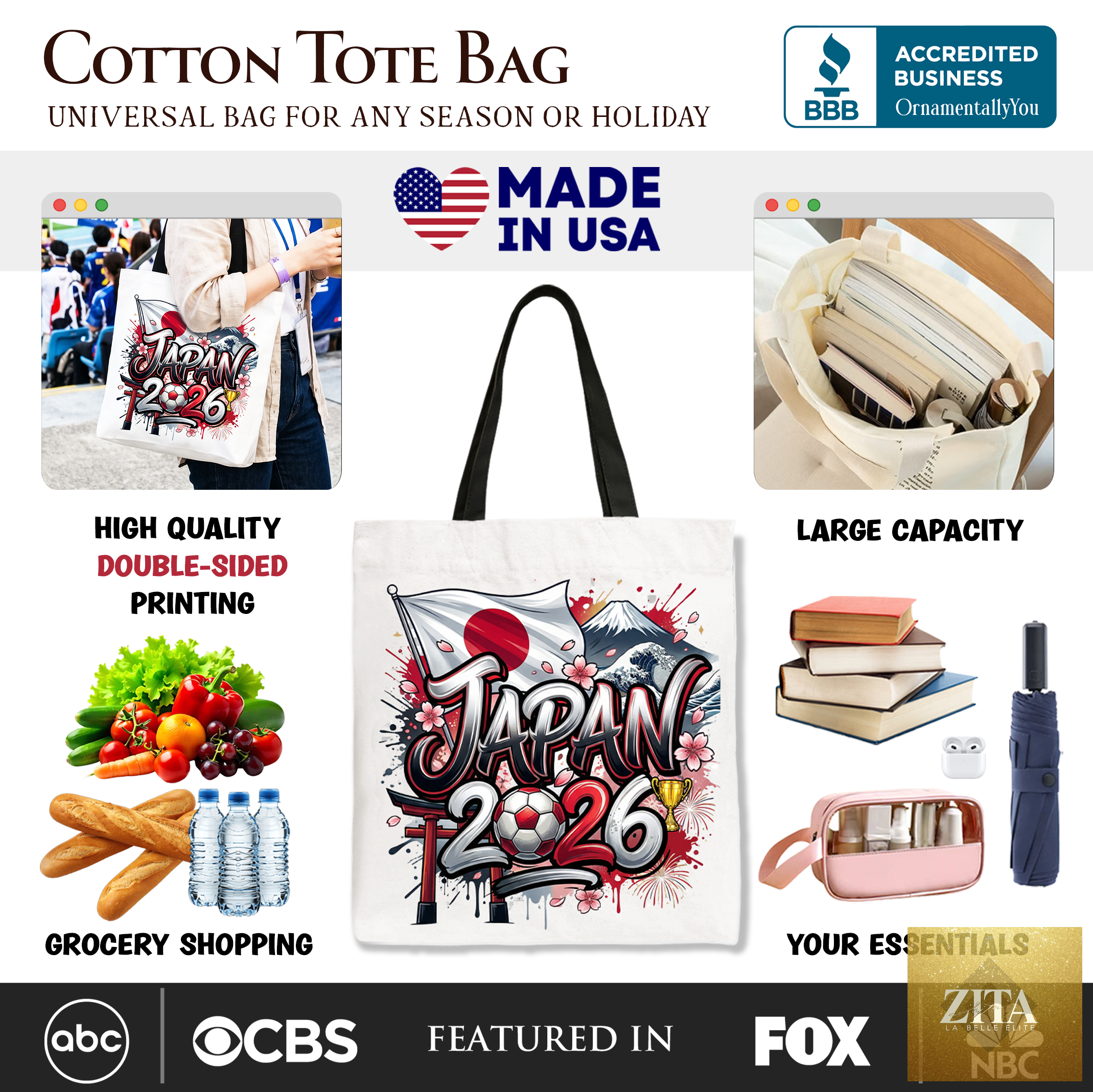 Japan 2026 Soccer Cup tote bag by OrnamentallyYou featuring global championship graphics, perfect for football fans and gift shoppers.
