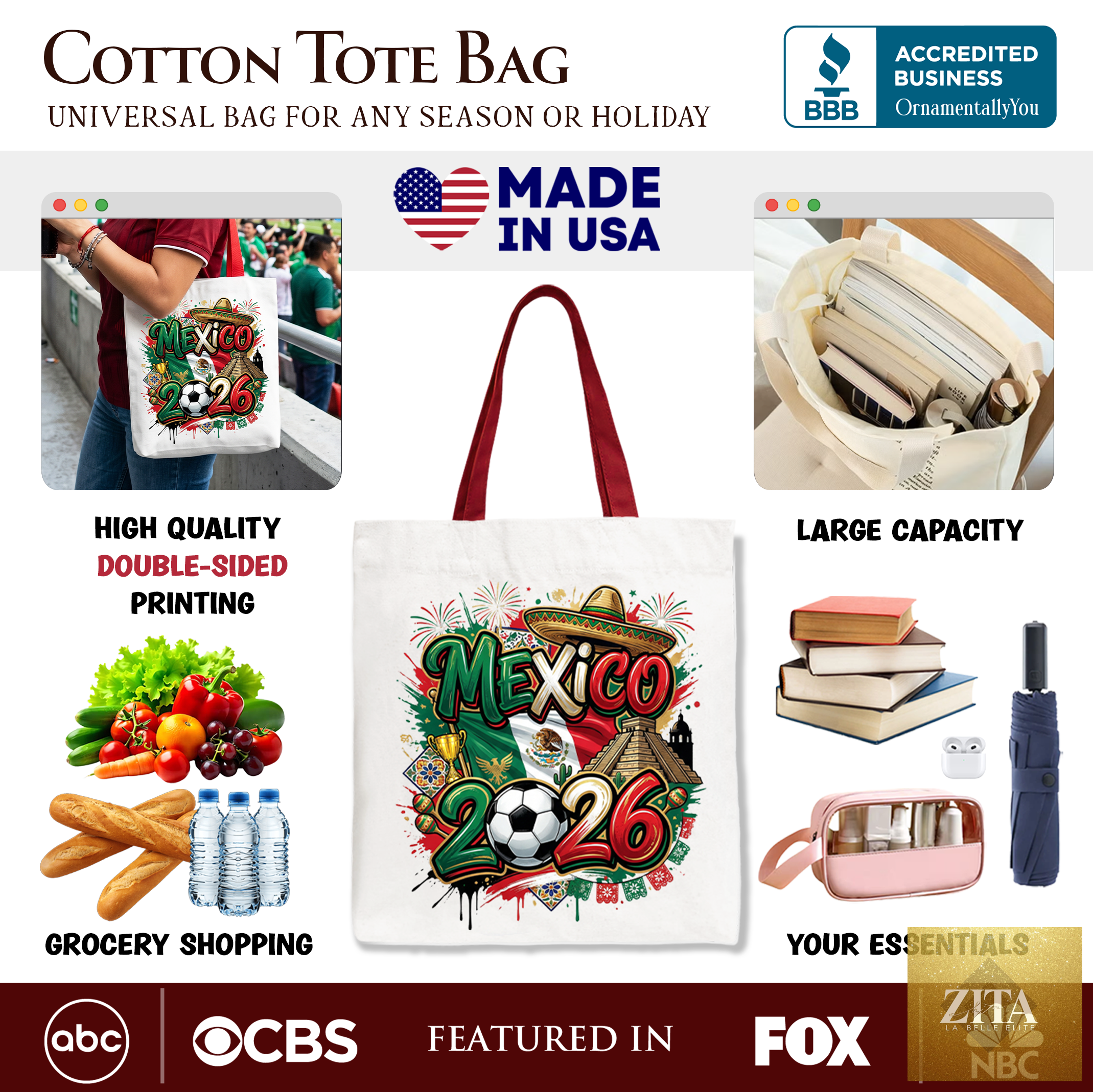 Mexico 2026 Soccer Cup tote bag by OrnamentallyYou featuring football-themed design for fans and sports enthusiasts.