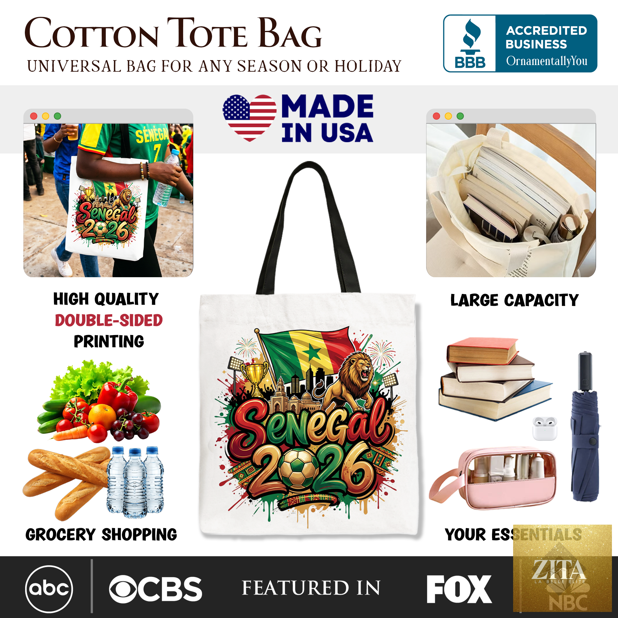 Senegal 2026 Soccer Cup tote bag by OrnamentallyYou featuring a football design, perfect for fans and sports enthusiasts.