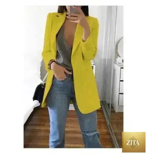 Slim women's blazer suit jacket by Femstylo, casual autumn fashion, perfect for office and stylish everyday wear.