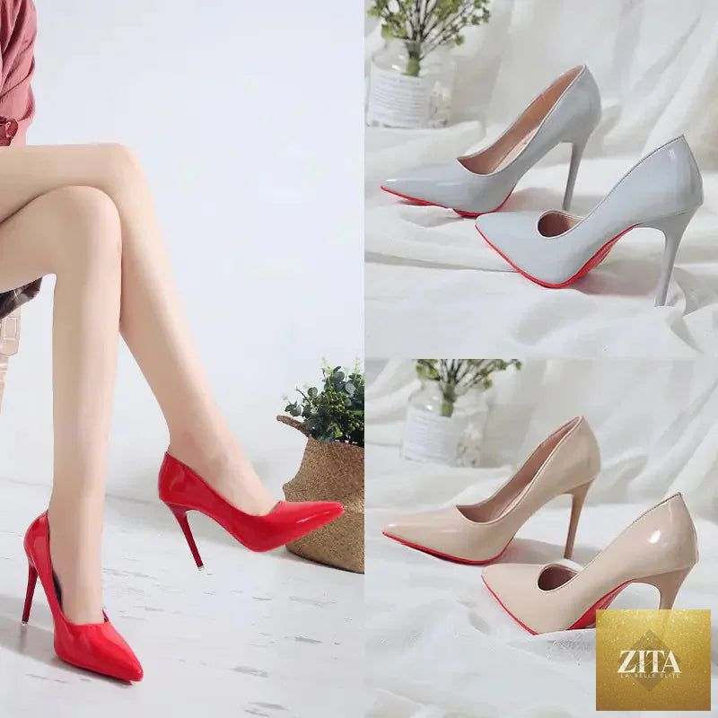 Elegant women's pointed toe high heels in black, stylish women shoes from Trendy Attic Store01 displayed on a neutral background.
