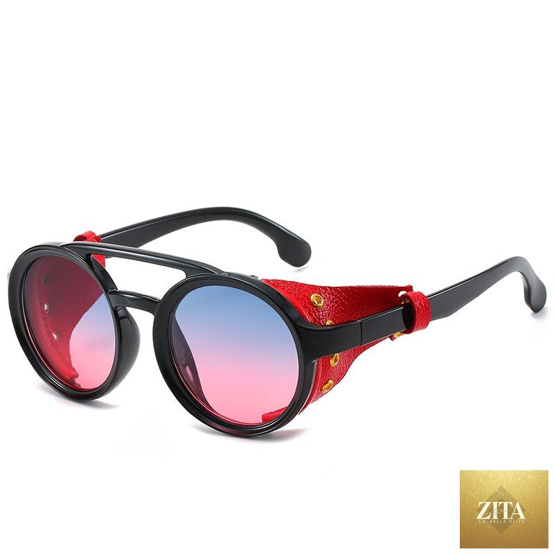 Round steampunk sunglasses by FitiqueFit with vintage-inspired metal frames and decorative accents, stylish eyewear for a bold look.