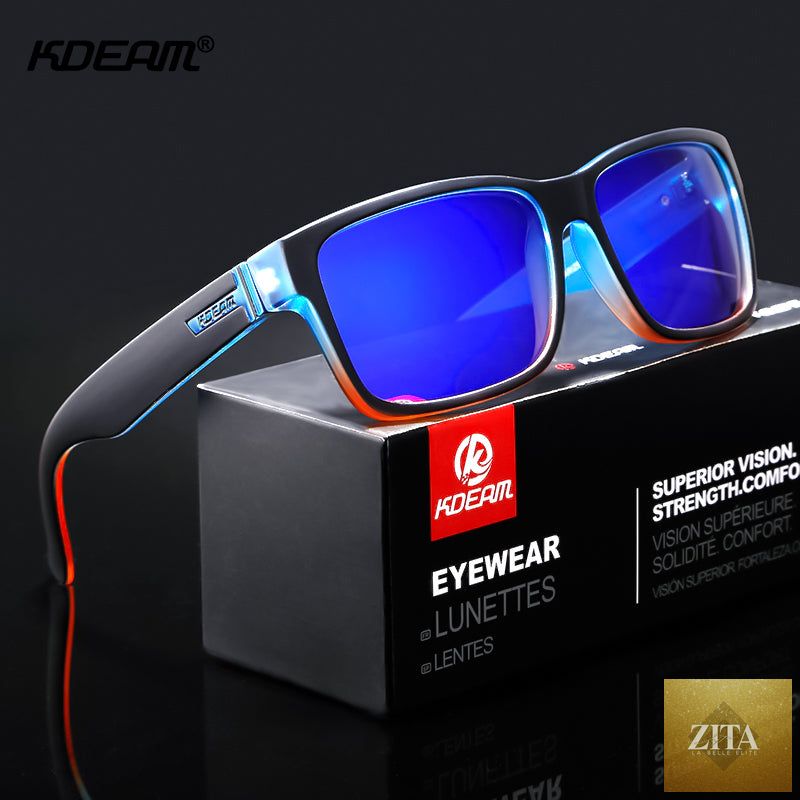 FitiqueFit polarized men's sports sunglasses with vibrant shockingly colored lenses, ideal for active outdoor wear.