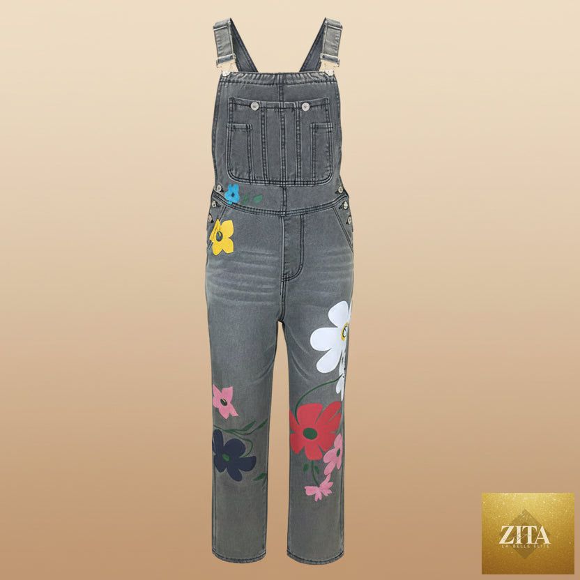 Women’s printed ripped high-waist denim pants by FitiqueFit featuring loose straight-leg fit and stylish distressed details.