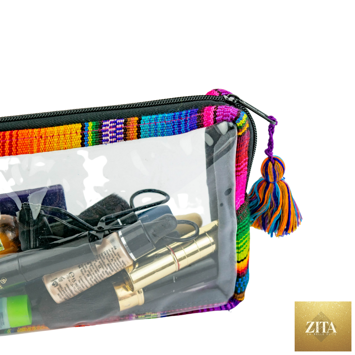 Lumily Hacienda transparent toiletry travel bag, compact and clear for easy packing and organization during trips.