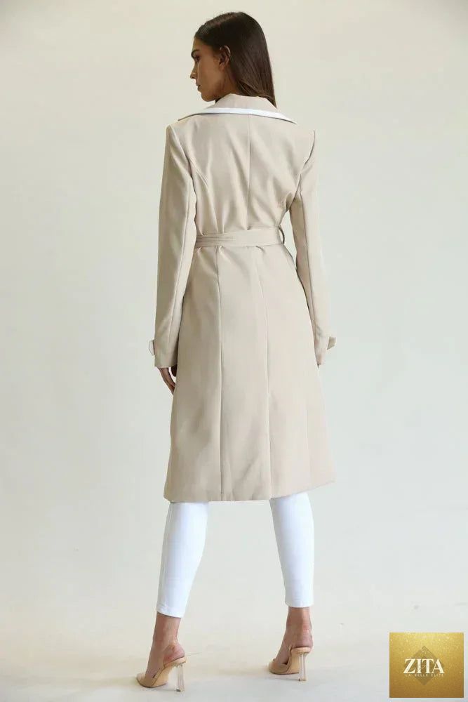 Elegant long belted coat for women by Zita La Belle Elite, featuring a stylish design and tailored fit.