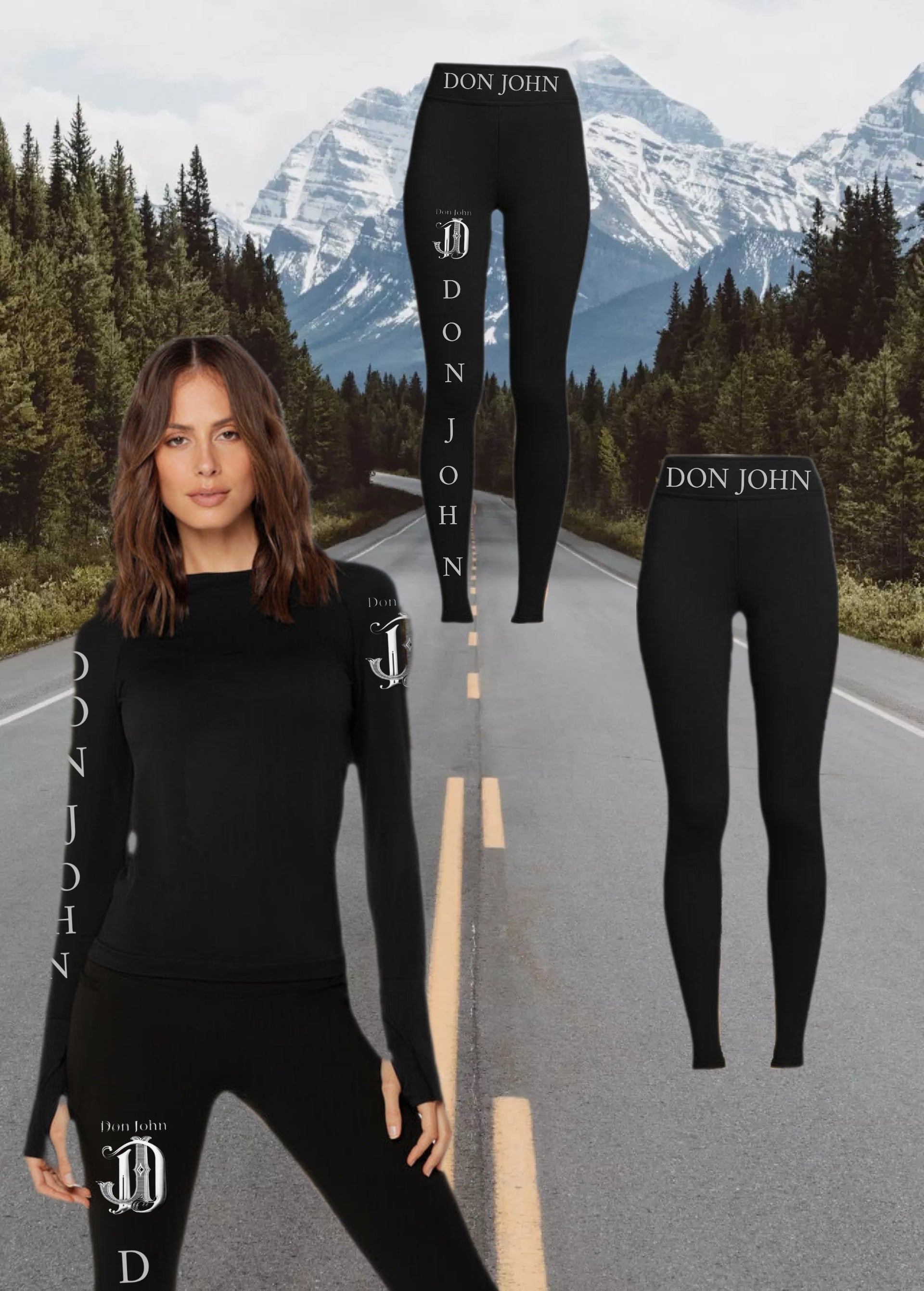 Women's yoga pants and top from donjohnbyvictoriacharles, stylish and comfortable yoga outfit on a neutral background.