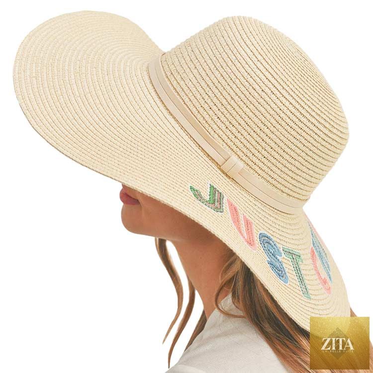Just Chill Out Sequin Message Straw Panama Sun Hat