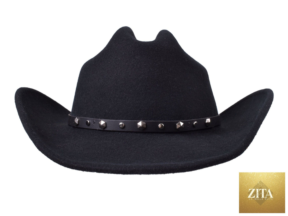 Black Wool Felt Cattleman Hat from Bigalli Hats USA, featuring a classic western style with a wide brim and decorative band.