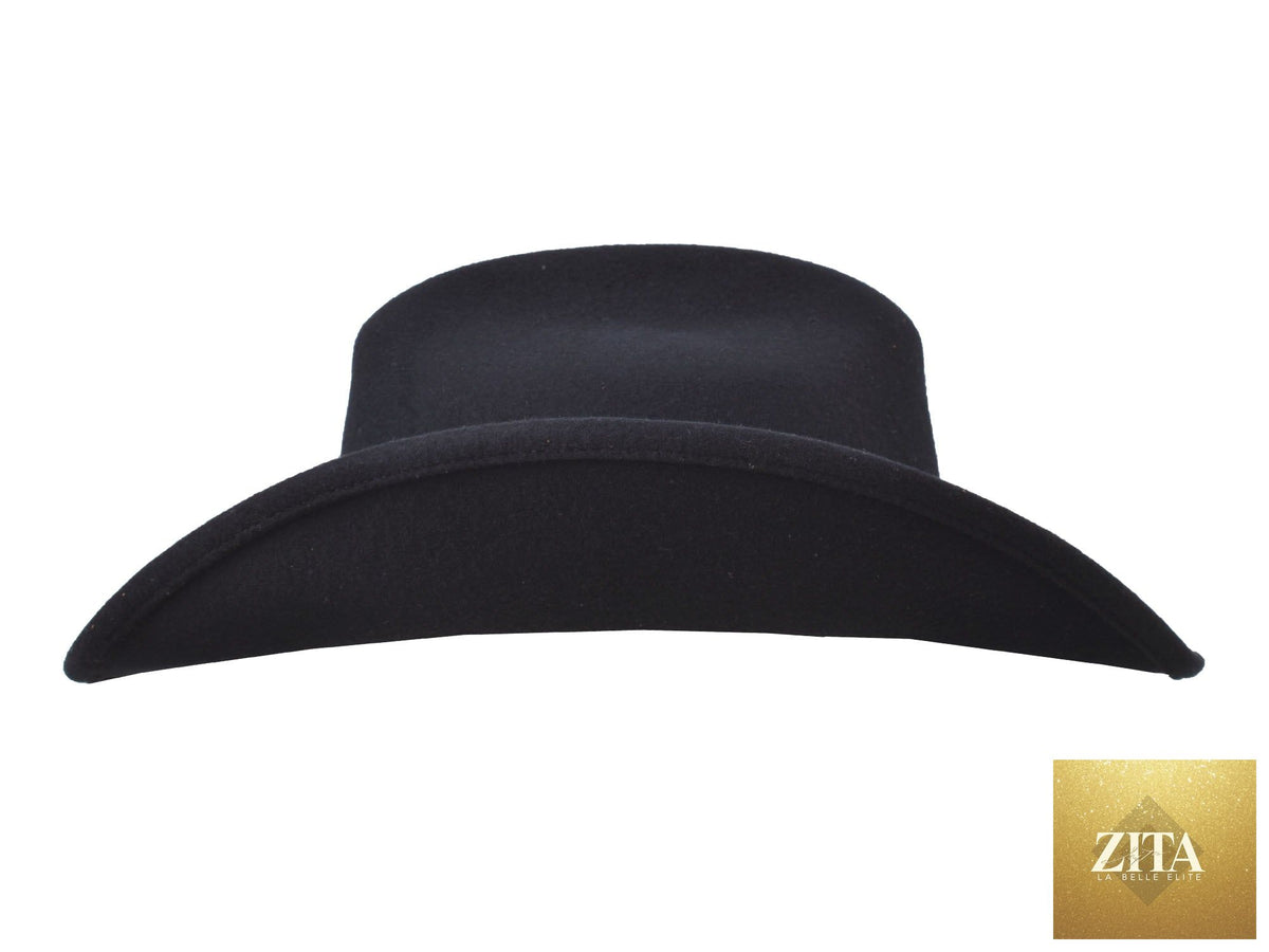 Black Wool Felt Cattleman Hat from Bigalli Hats USA, styled as the Alamo with a wide brim and classic Western design.