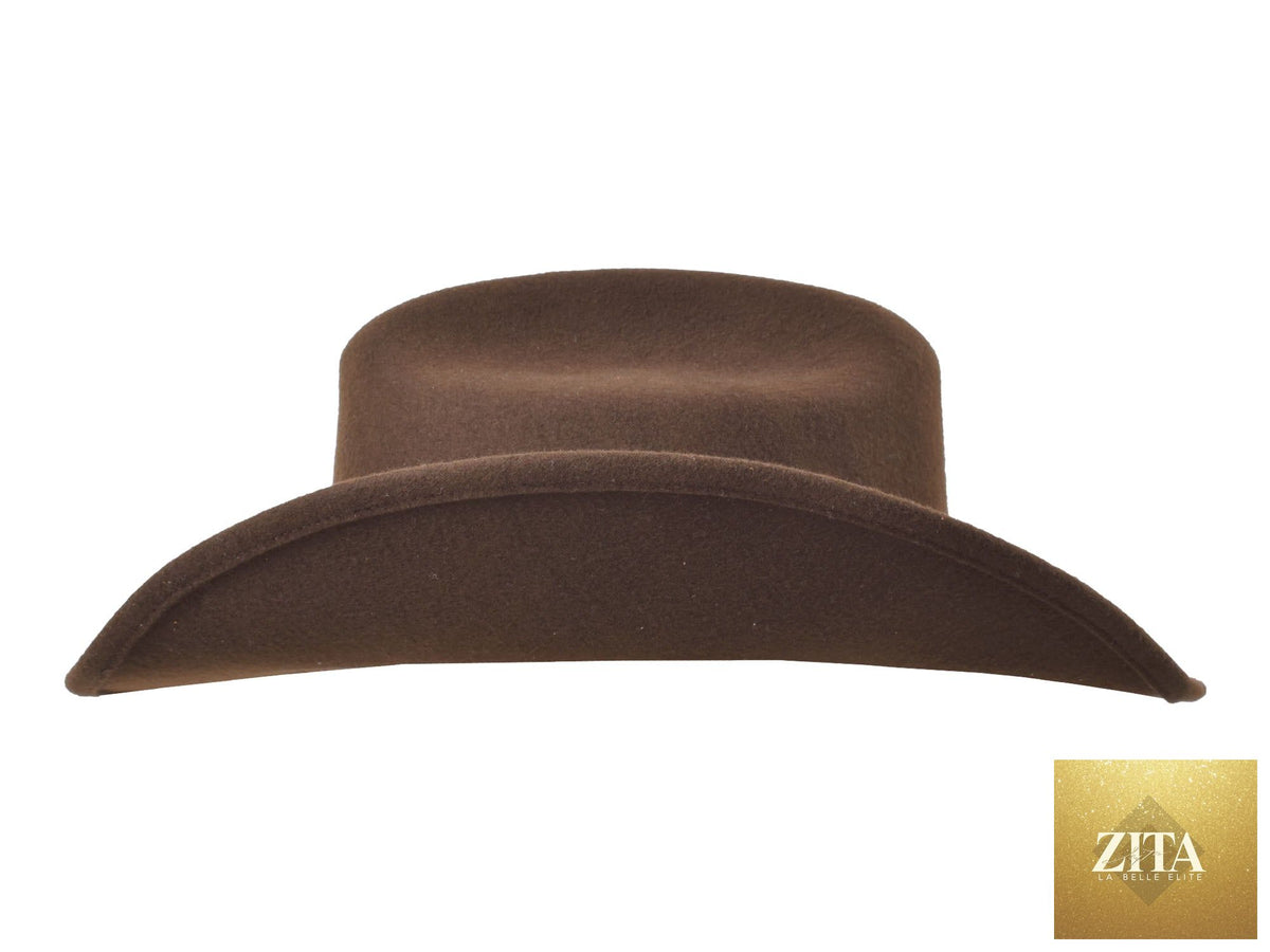 Chocolate brown Bigalli Hats USA Wool Felt Cattleman Hat called the Alamo with a wide brim and classic western style.