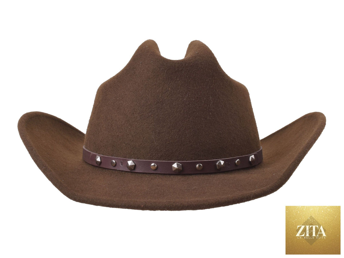 Chocolate wool felt cattleman hat by Bigalli Hats USA with a wide brim and classic Western style.
