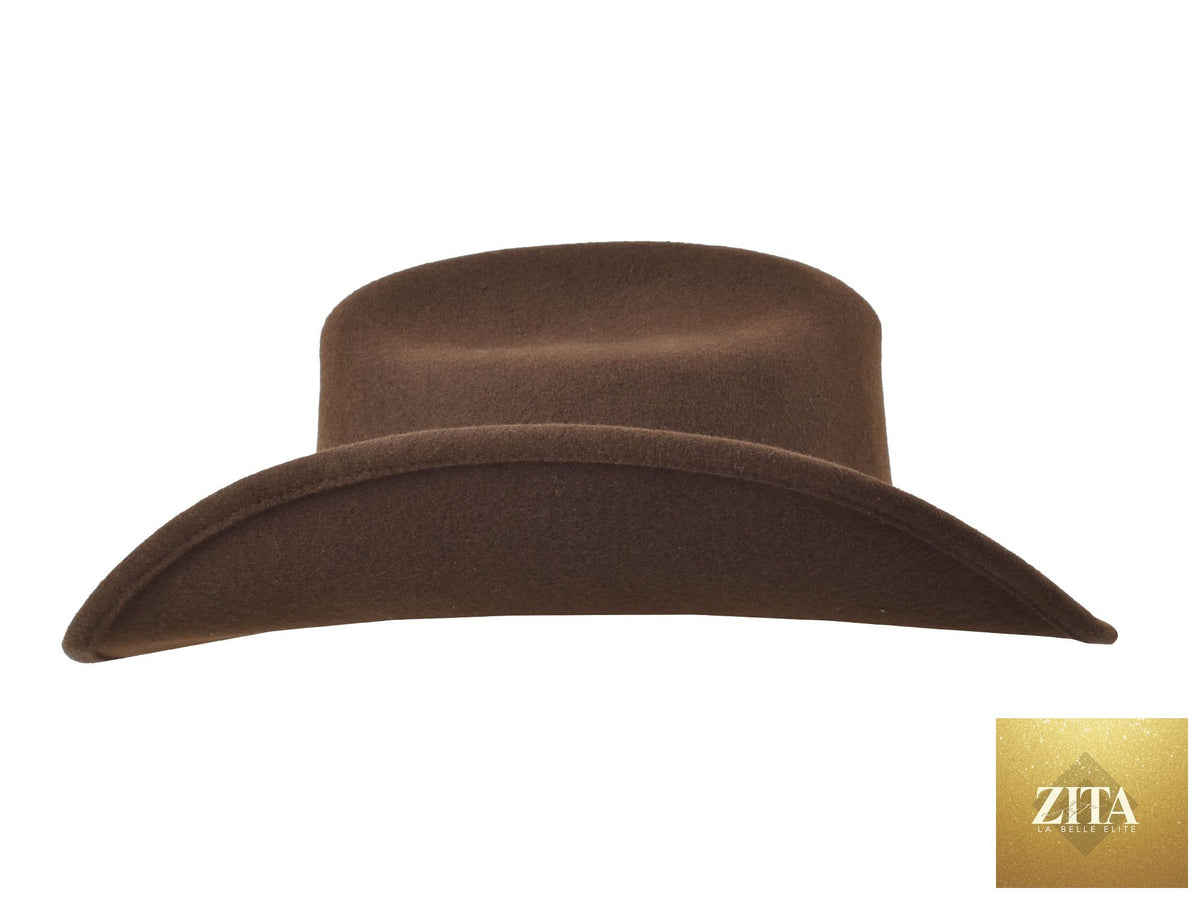 Chocolate brown Wool Felt Cattleman hat from Bigalli Hats USA with wide brim and classic Western style.