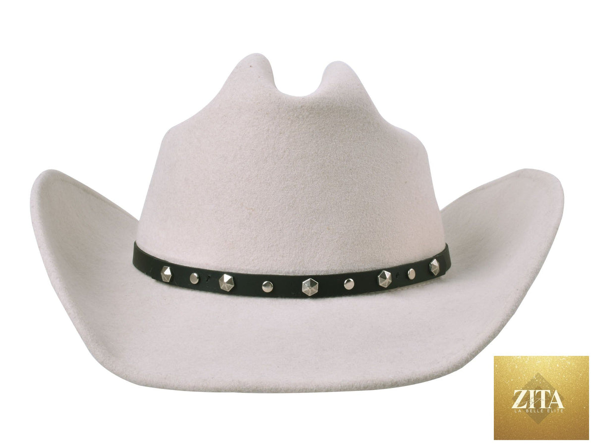 Cream-colored Bigalli Hats USA Wool Felt Cattleman hat with wide brim and dented crown, stylish and durable for Western wear.