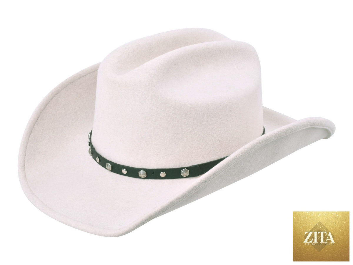 Cream-colored Bigalli Hats USA Wool Felt Cattleman Alamo hat with a wide brim and classic Western style.