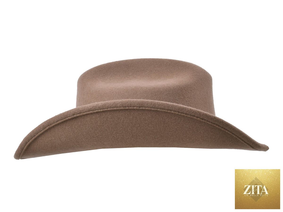Bigalli Hats USA wool felt cattleman hat in khaki, featuring a wide brim and classic Western style.