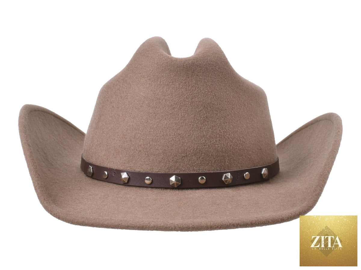 Bigalli Hats USA khaki wool felt cattleman hat with wide brim and classic western style.