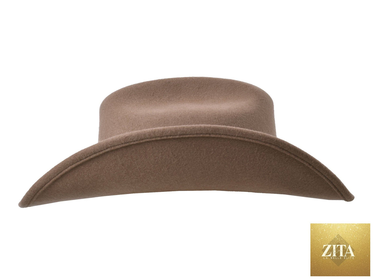 Bigalli Hats USA wool felt Alamo cattleman hat in khaki with wide brim and structured crown, stylish and durable headwear.