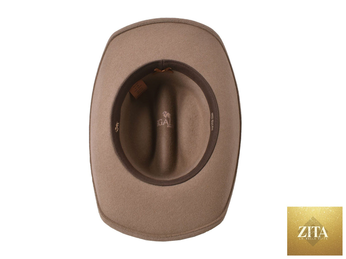 Bigalli Hats USA Wool Felt Cattleman Hat Alamo style in khaki, featuring a wide brim and classic Western design.
